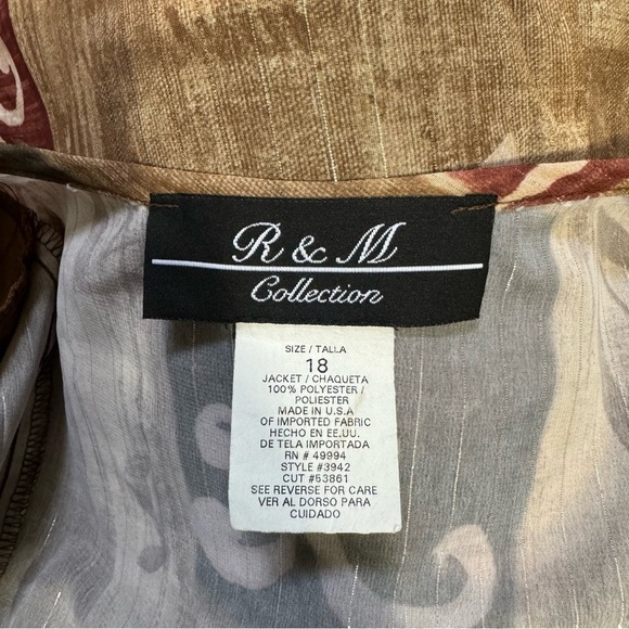 R&M Collection Women Brown Print Design Cardigan Metallic Details Size 18 - Picture 10 of 10